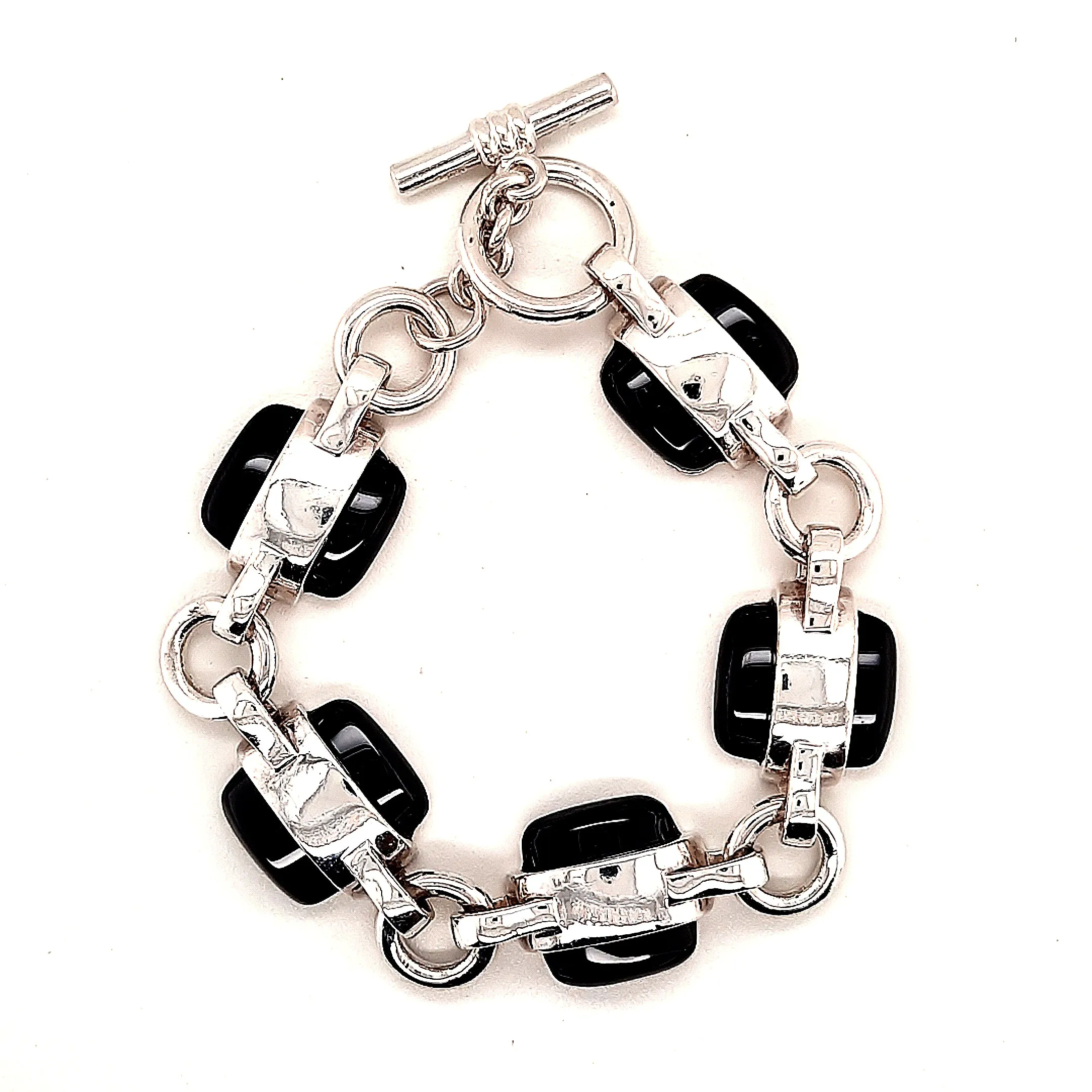 Onyx and Sterling Silver Bracelet with Toggle Clasp