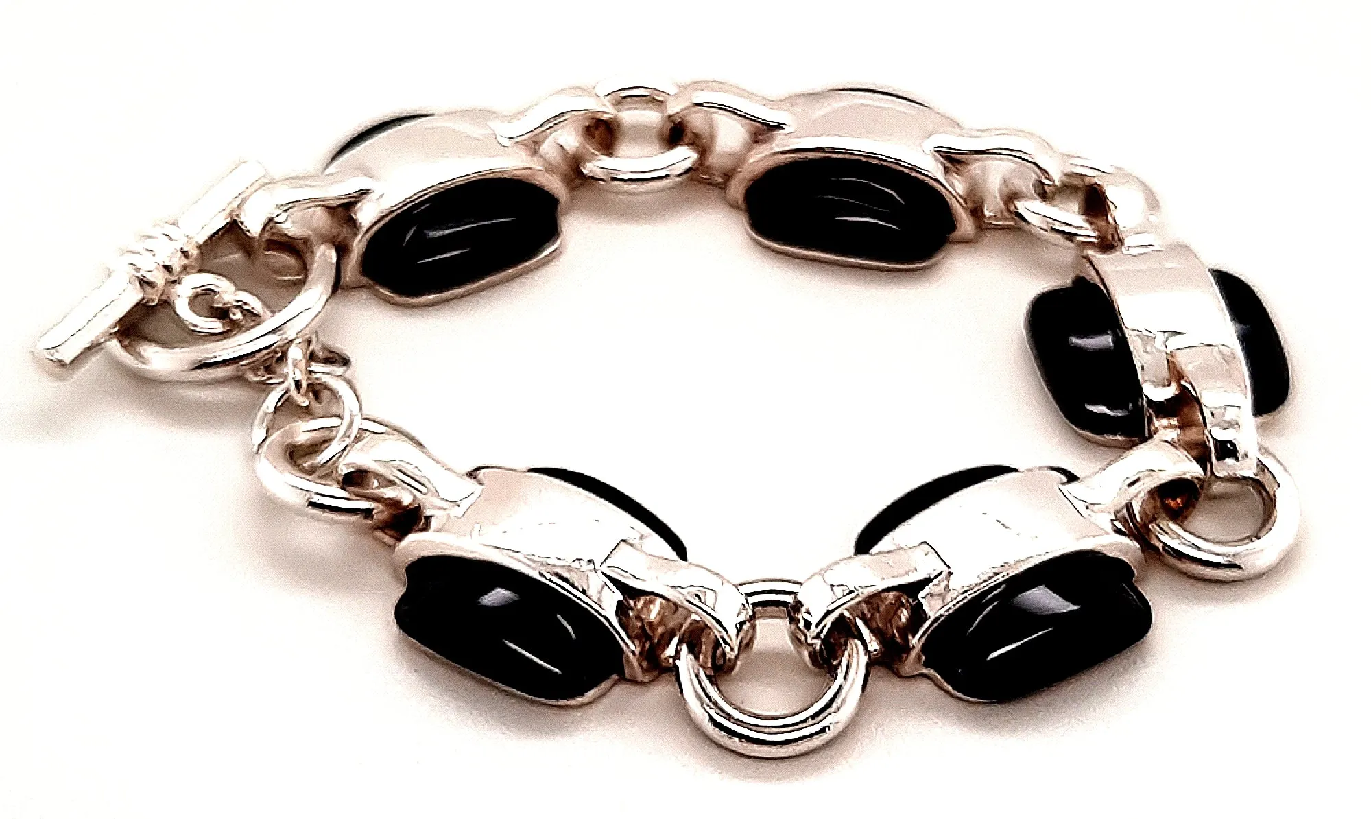 Onyx and Sterling Silver Bracelet with Toggle Clasp