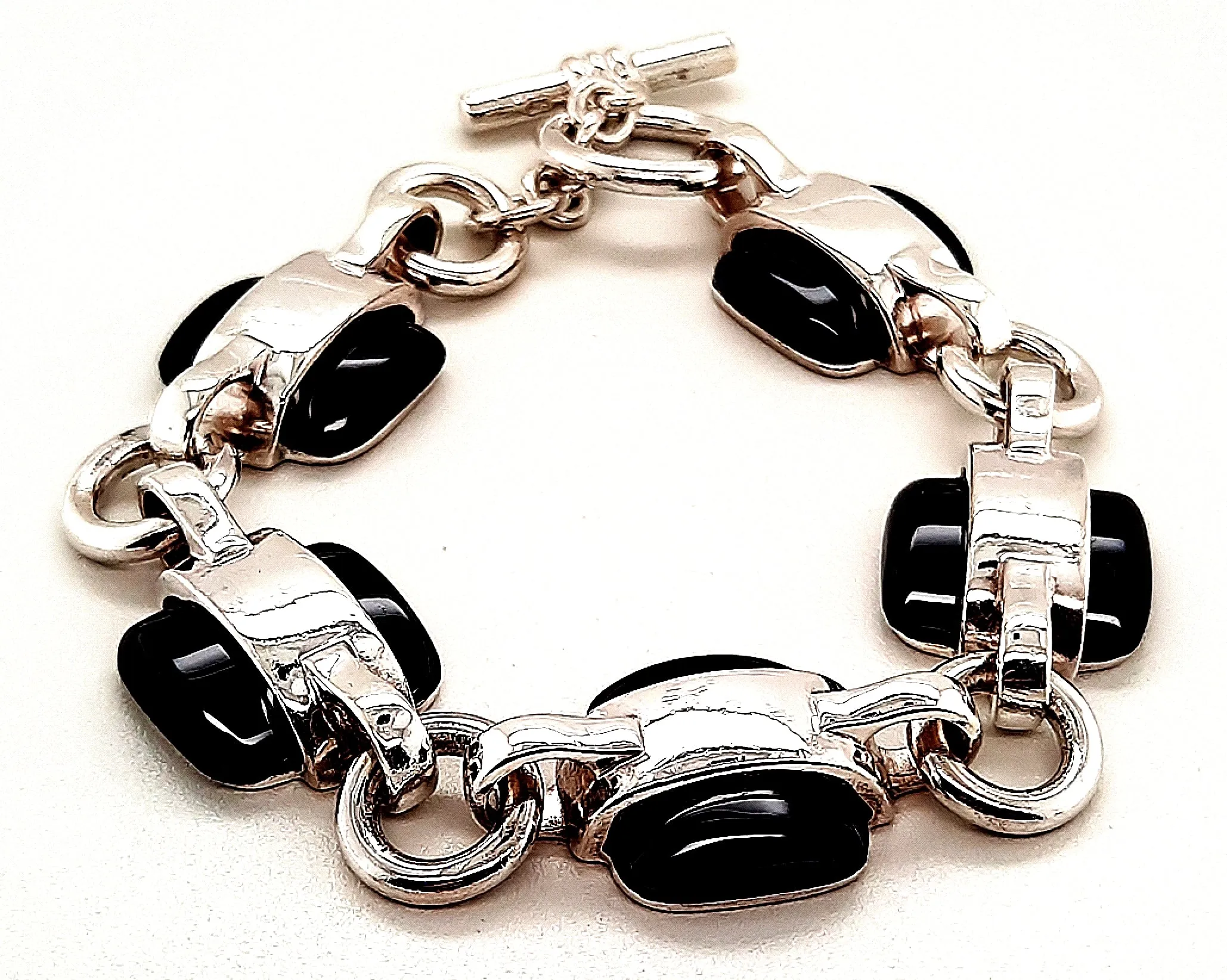 Onyx and Sterling Silver Bracelet with Toggle Clasp