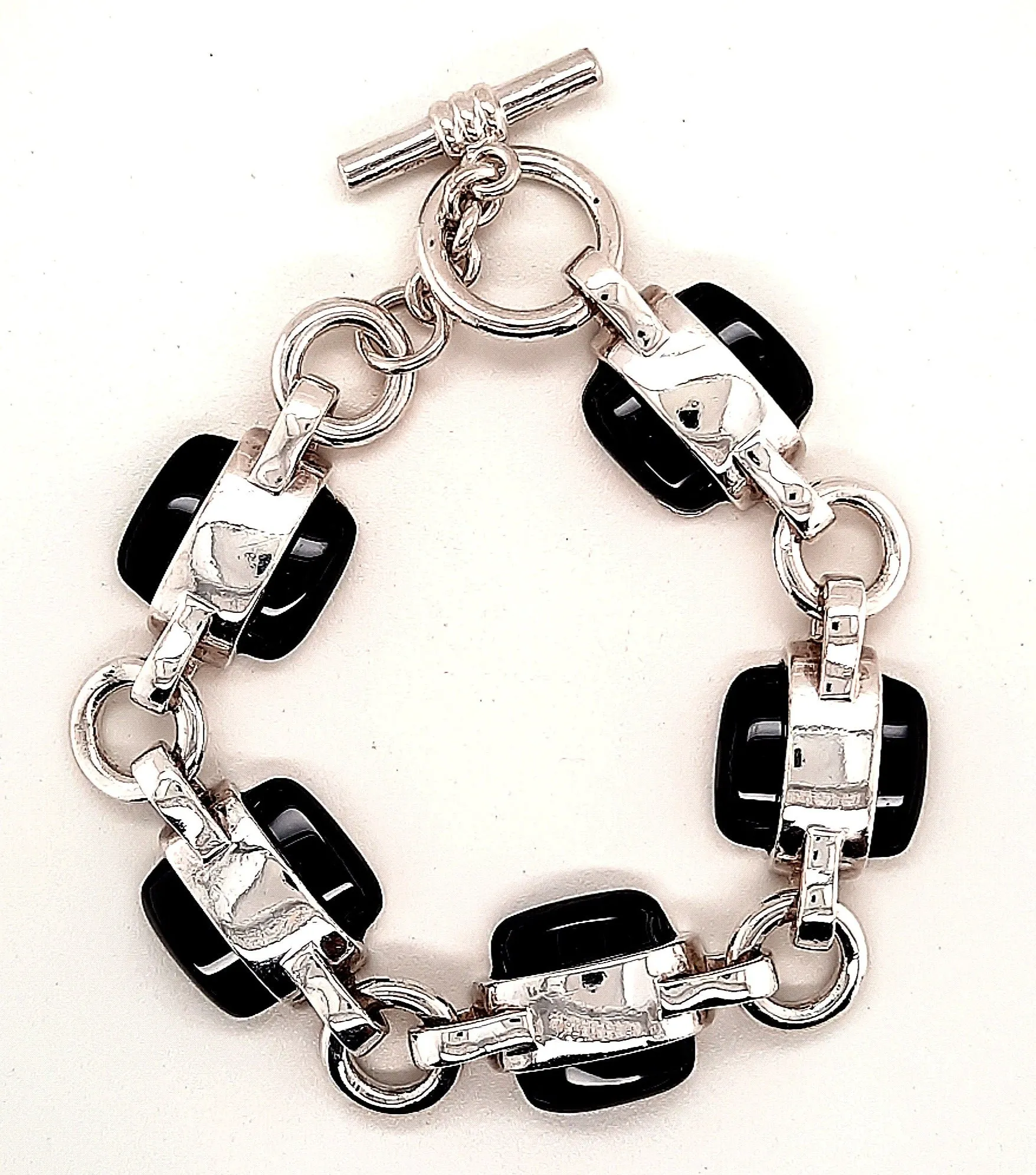 Onyx and Sterling Silver Bracelet with Toggle Clasp