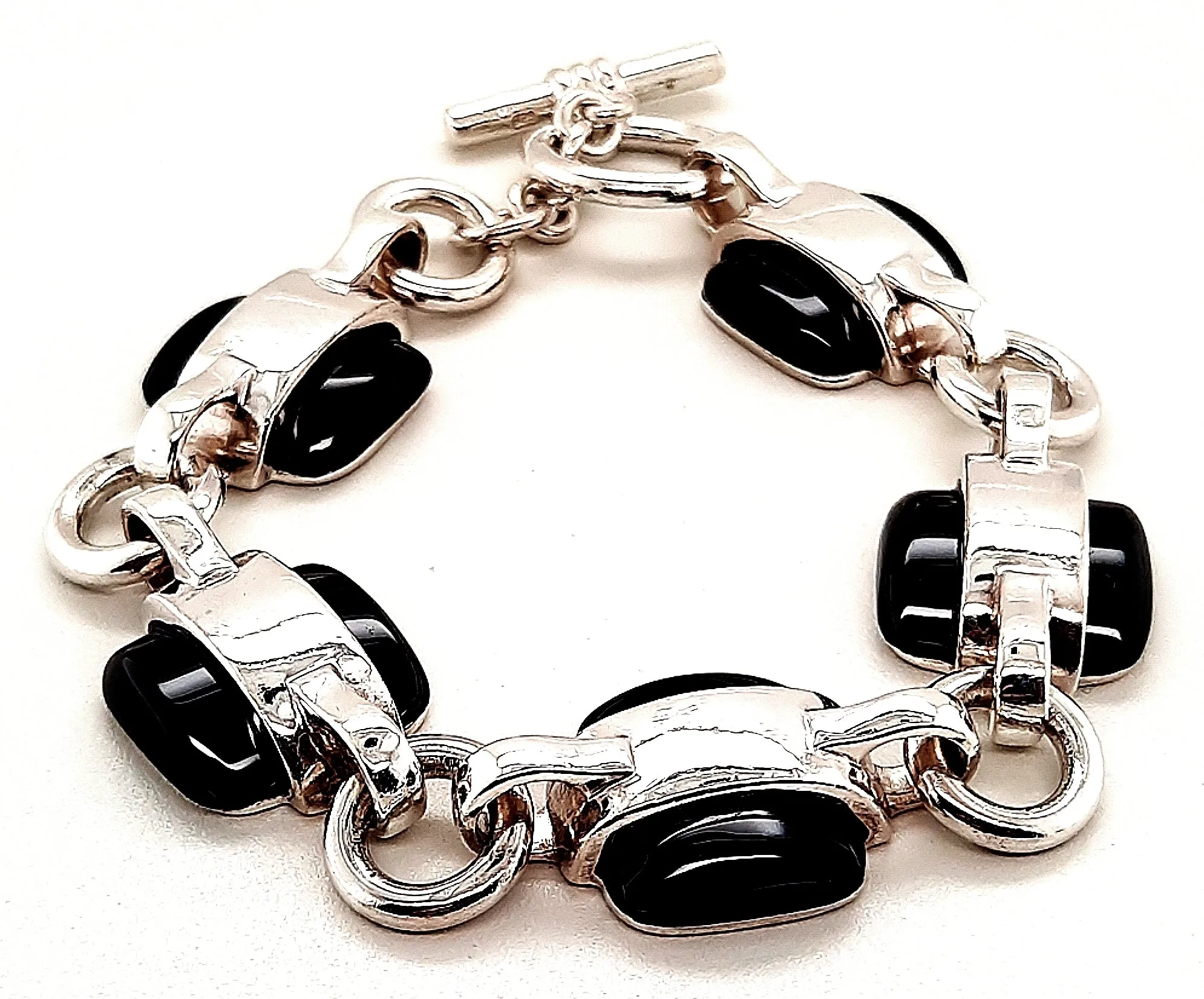 Onyx and Sterling Silver Bracelet with Toggle Clasp