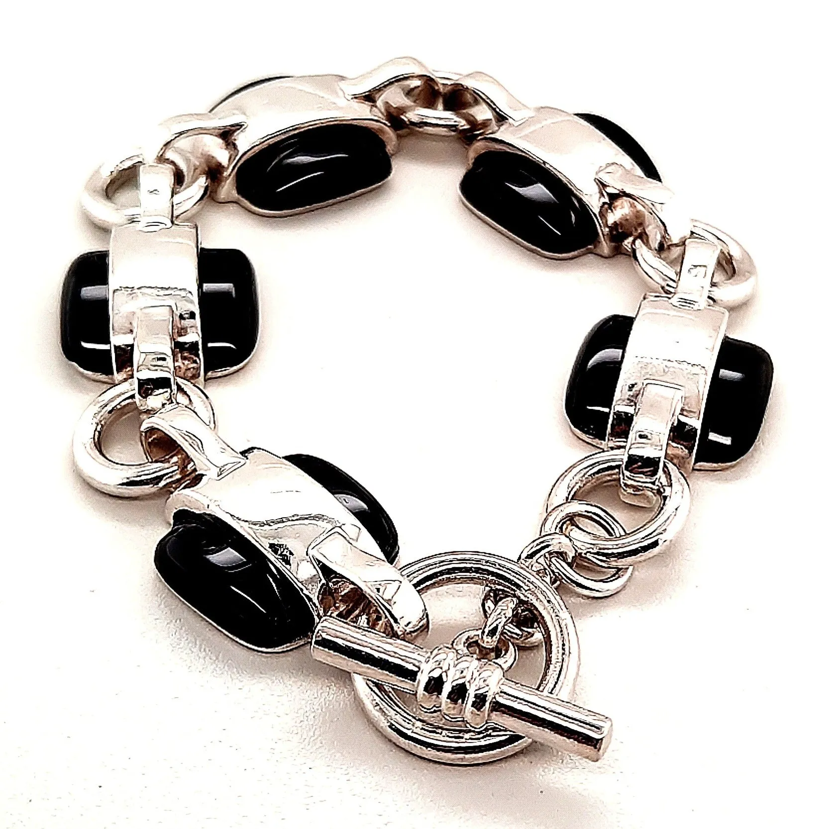 Onyx and Sterling Silver Bracelet with Toggle Clasp