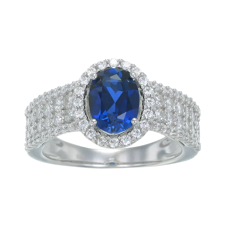 Oval and Pave Ring with Blue Sapphire