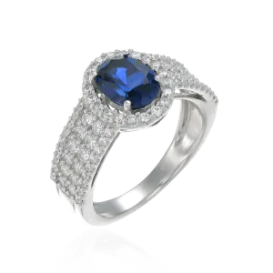 Oval and Pave Ring with Blue Sapphire