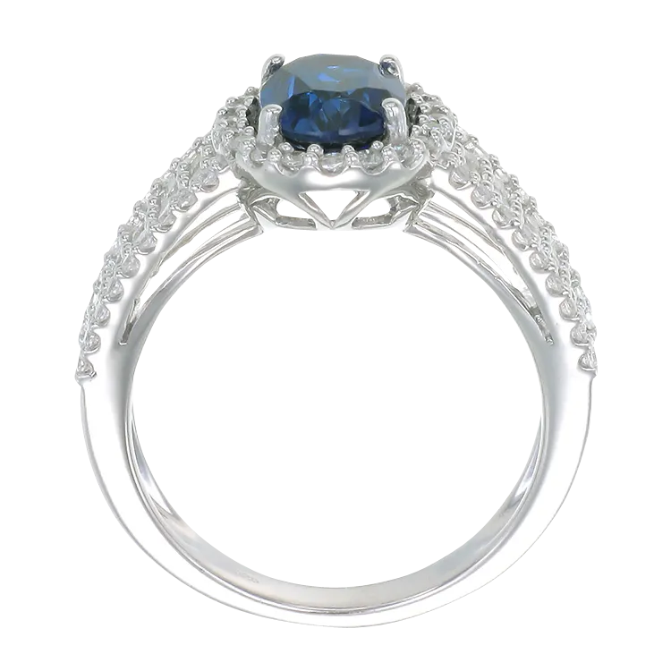 Oval and Pave Ring with Blue Sapphire