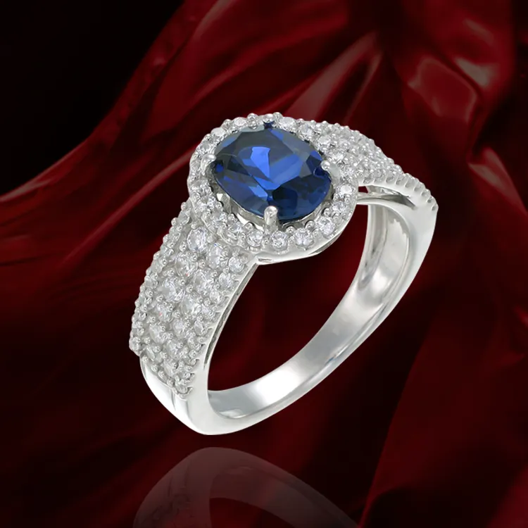 Oval and Pave Ring with Blue Sapphire