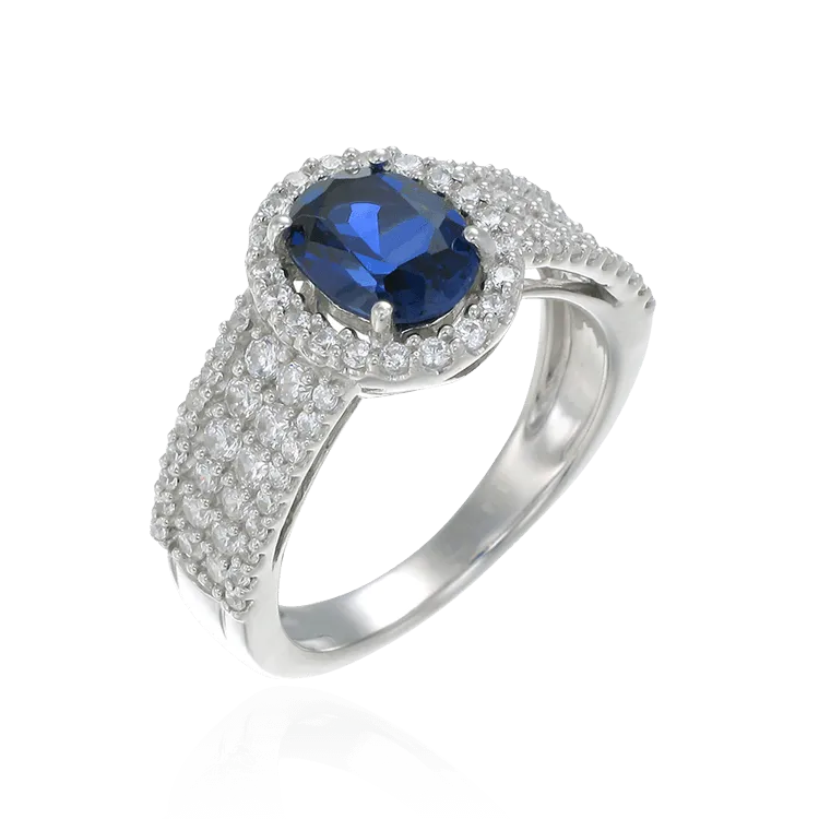 Oval and Pave Ring with Blue Sapphire