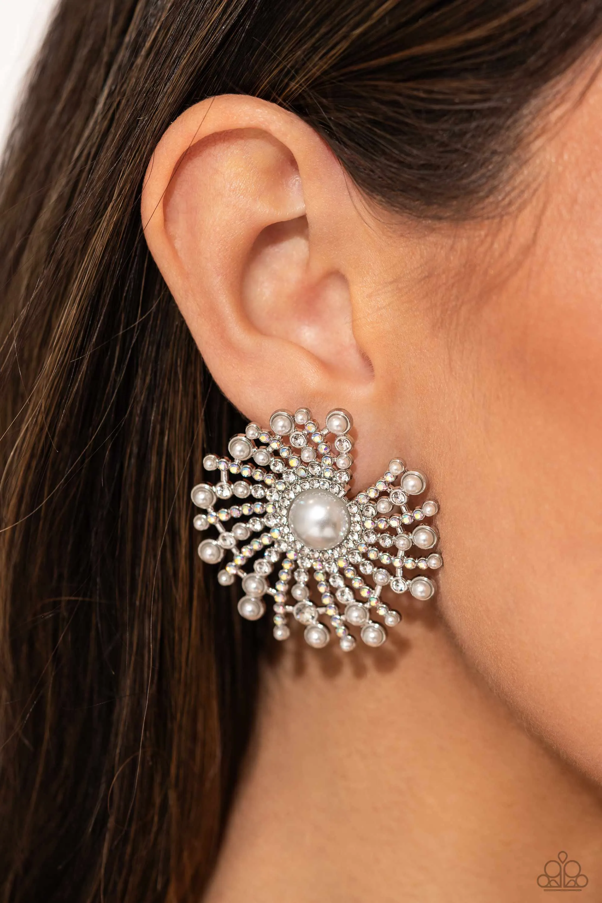 Paparazzi Earring ~ Fancy Fireworks - White