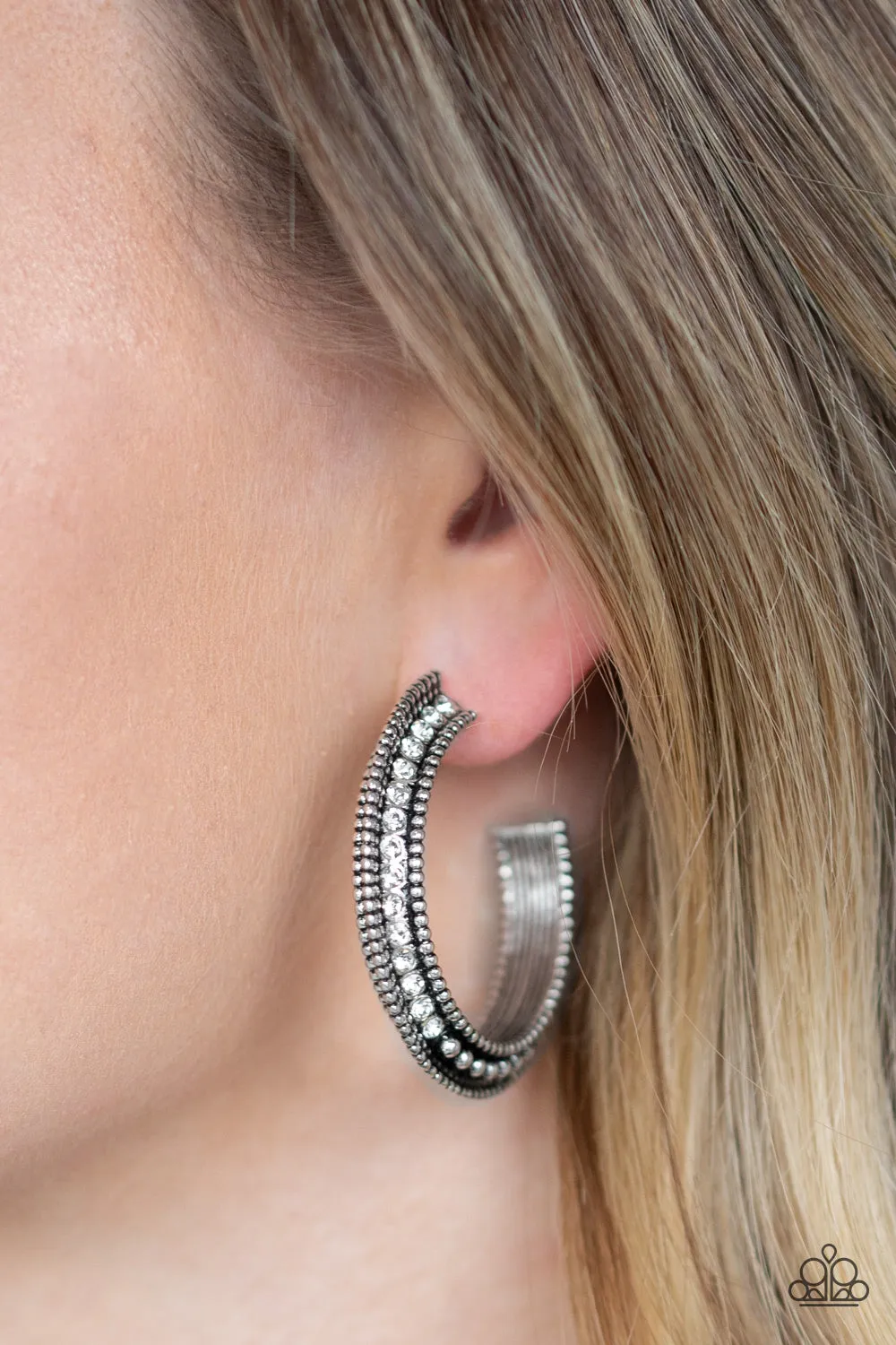 Paparazzi Retro Reverberation - White Hoop Earrings