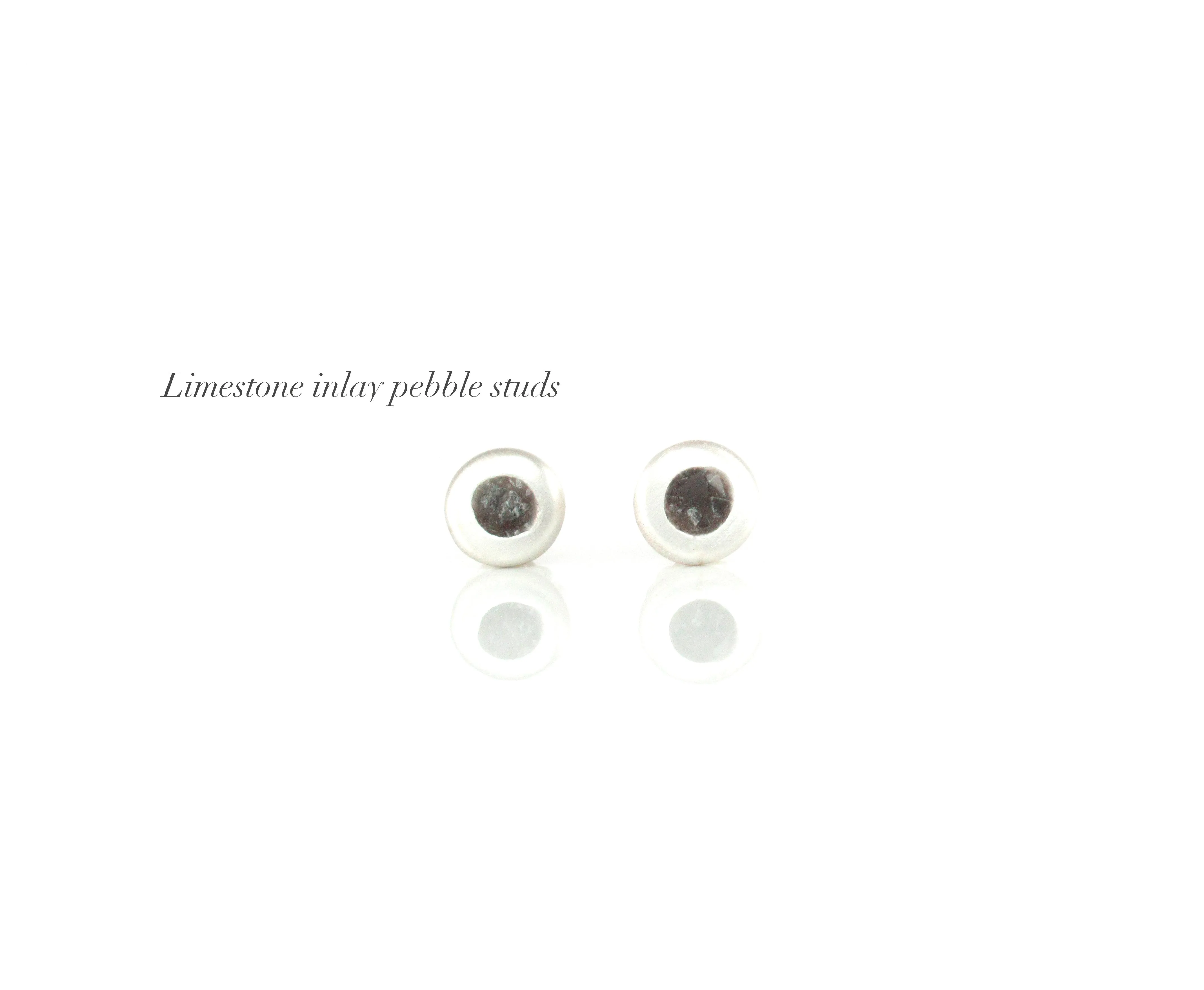 Pebble studs with limestone inlay