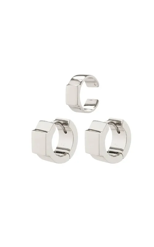 Pilgrim Friends chunky hoop earrings and cuff, silver