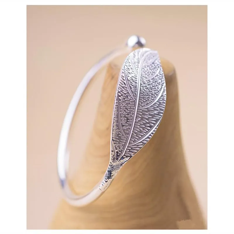 Plated Leaf Charm Bangle