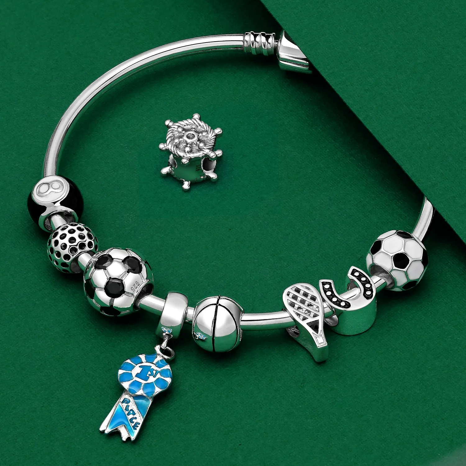 Player Sports Soccer Mom Charm Bead Sterling Silver for European Bracelet