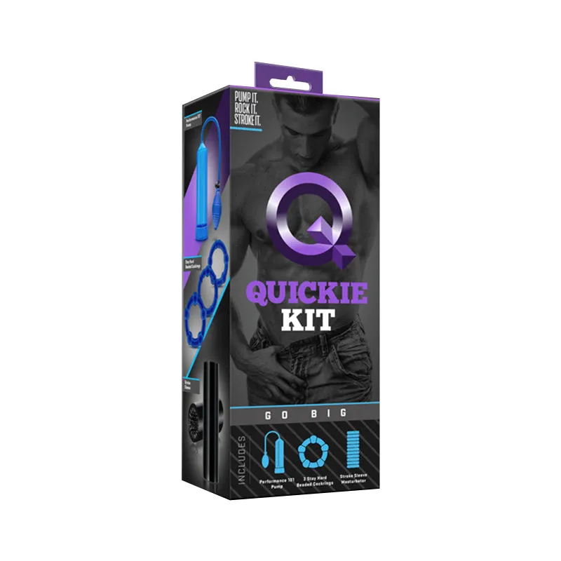 Quickie Kit Go Big Pump, Stroker & 3-Piece Cockring Set Blue