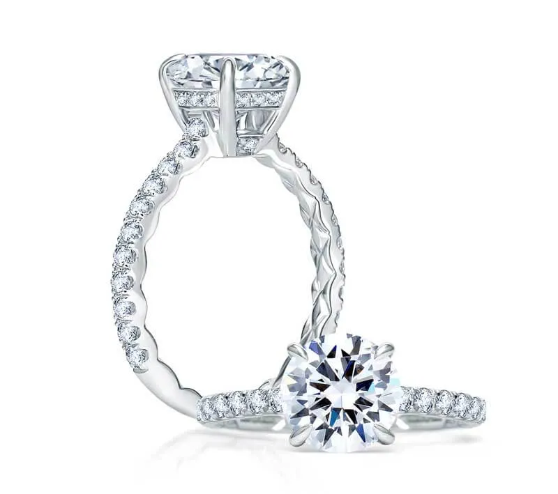 Quilted French Pave Round Diamond Center Engagement Ring