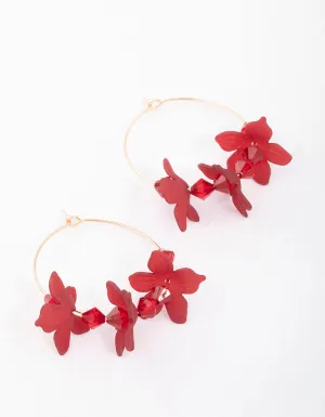 Red Frosted Flower Hoop Earrings