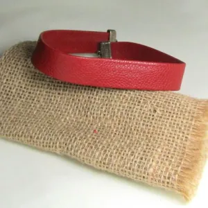 Red Leather Choker Necklace in Wide Real Soft Supple Leather