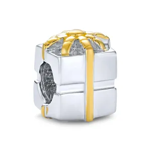 Ribbon Bow Gift Box Charm Bead Sterling Silver for European Bracelet Birthday