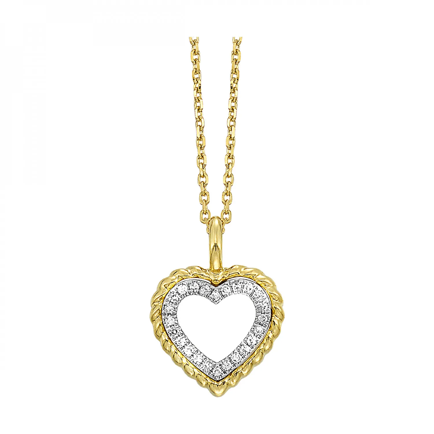 Ridged Heart Diamond Pendant Necklace in 14k Yellow Gold