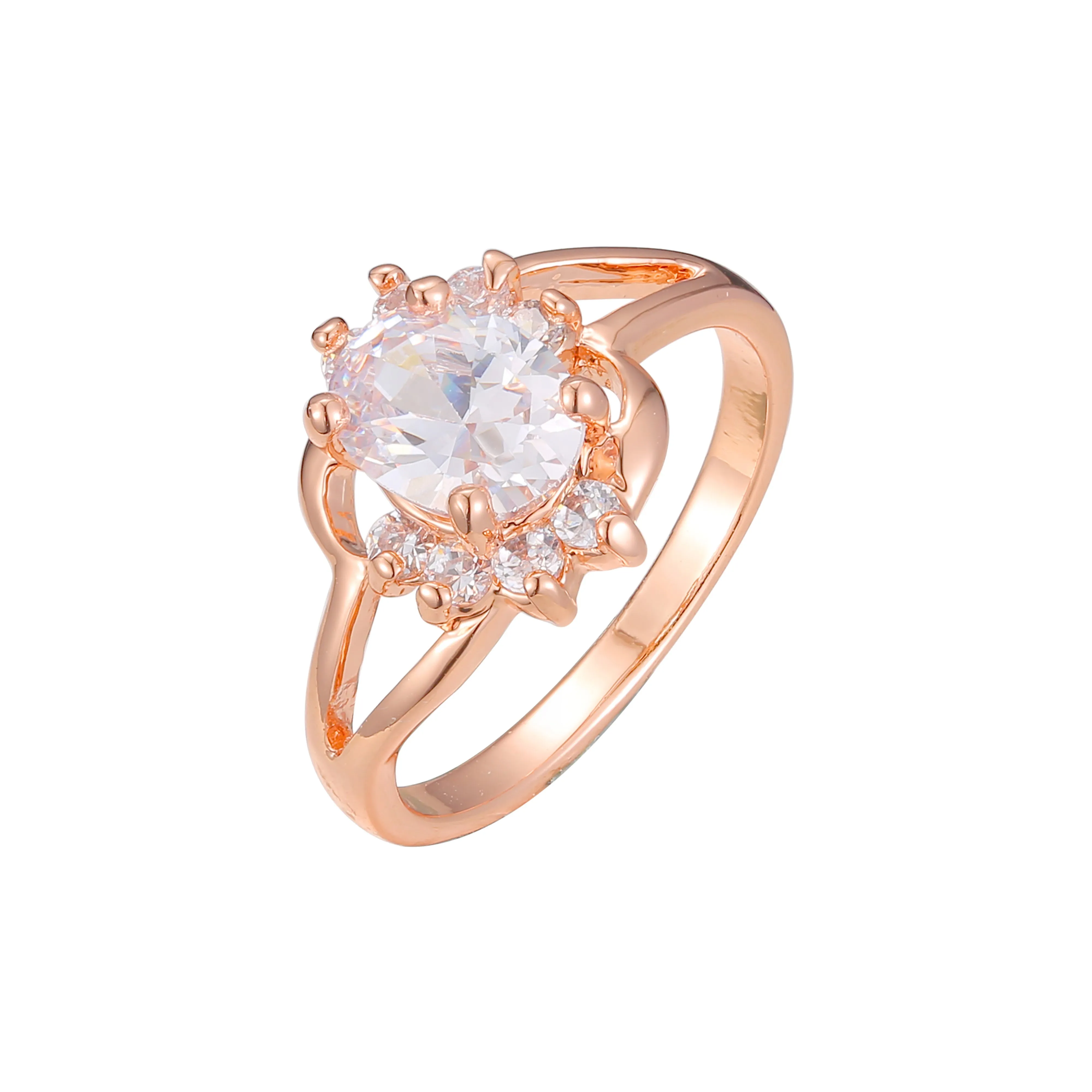 Rose Gold solitaire big stone halo rings