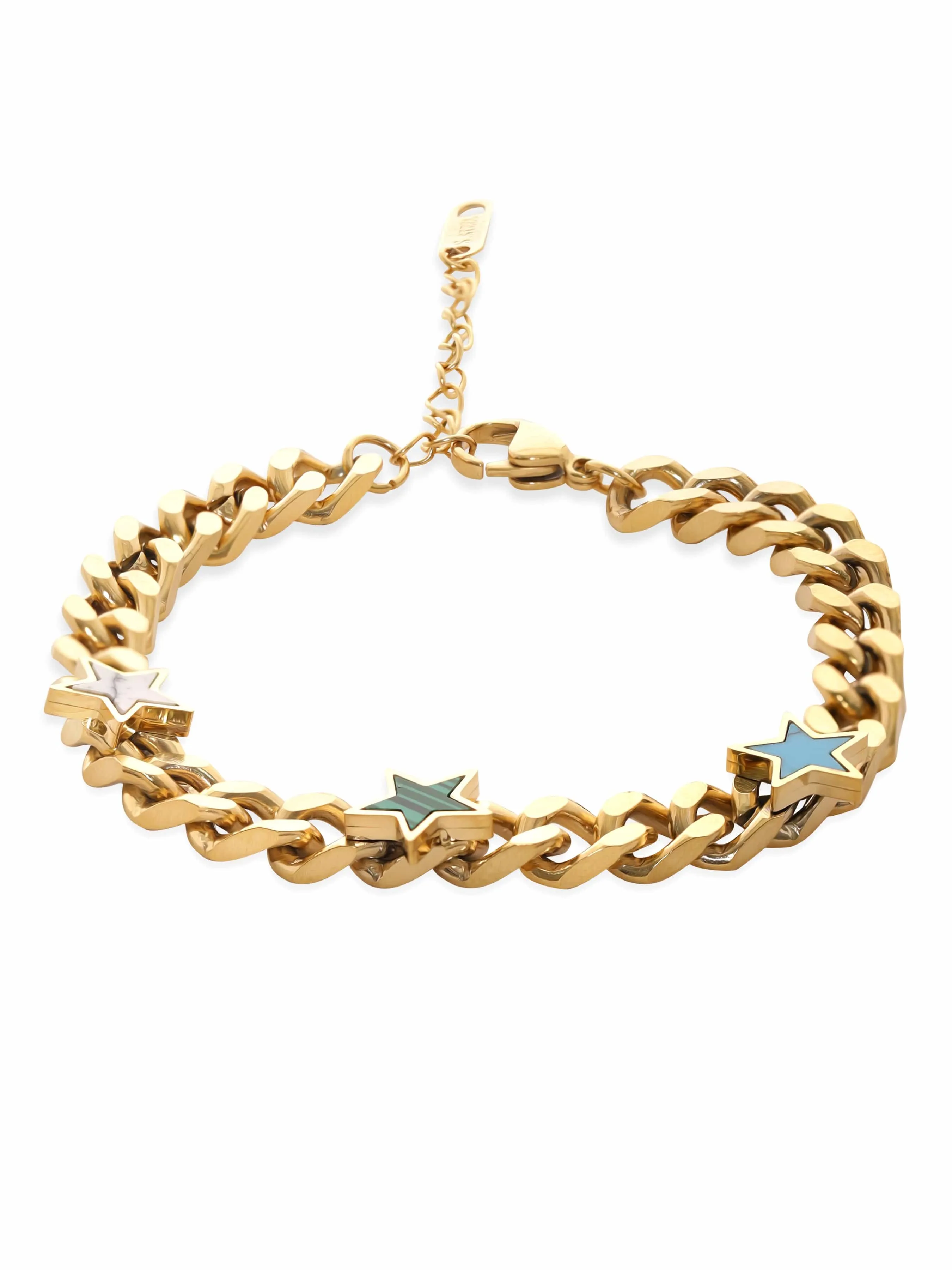 Rubans 18K Gold Plated Stainless Steel Tarnish-Free Waterproof Star Charm Link Bracelet