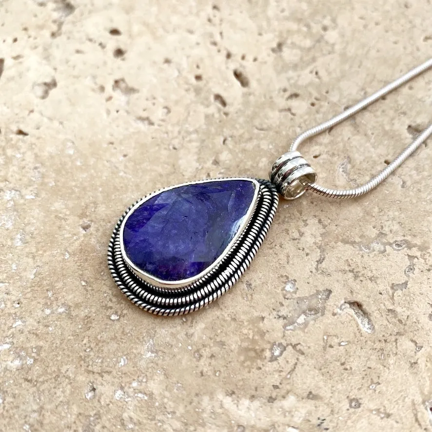 Sapphire Quartz Teardrop Pendant - Phoenix