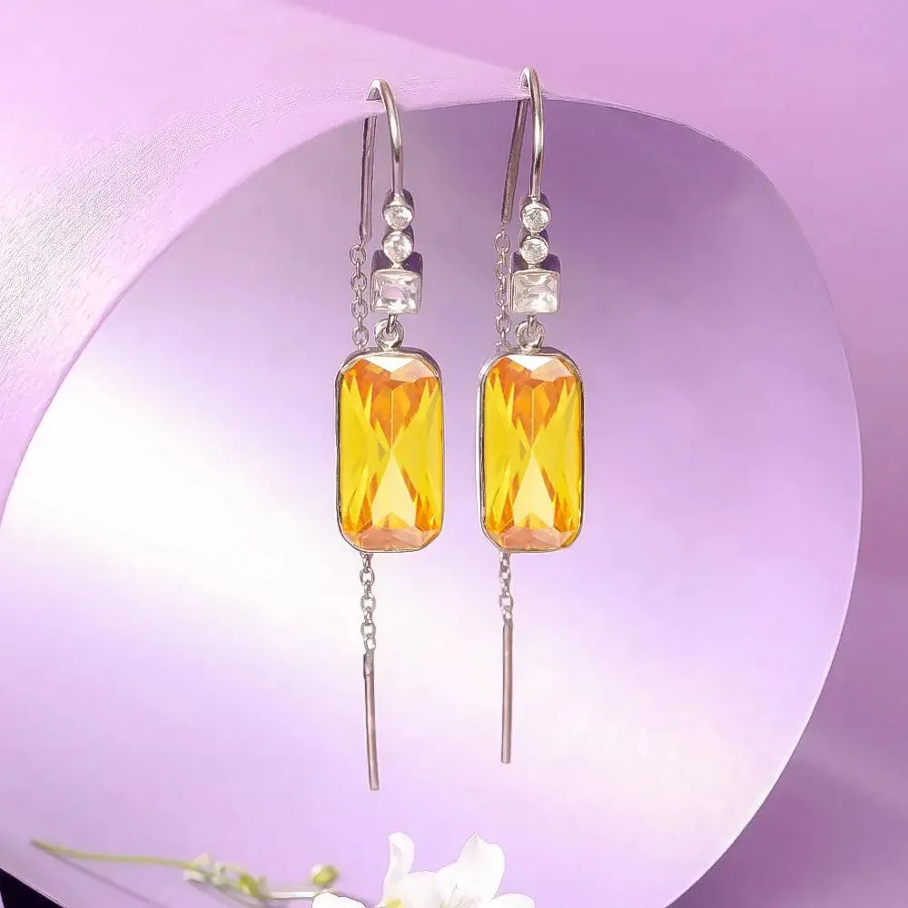 Silver 92.5 Citrine Sui Dhaga Earring