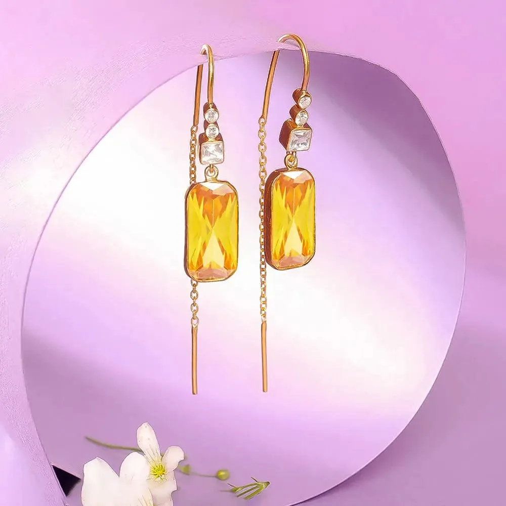 Silver 92.5 Citrine Sui Dhaga Earring