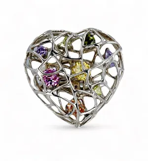 Silver 925 filigrana floating stone heart ring-6893