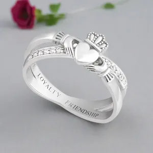 Silver Claddagh Kiss Ring