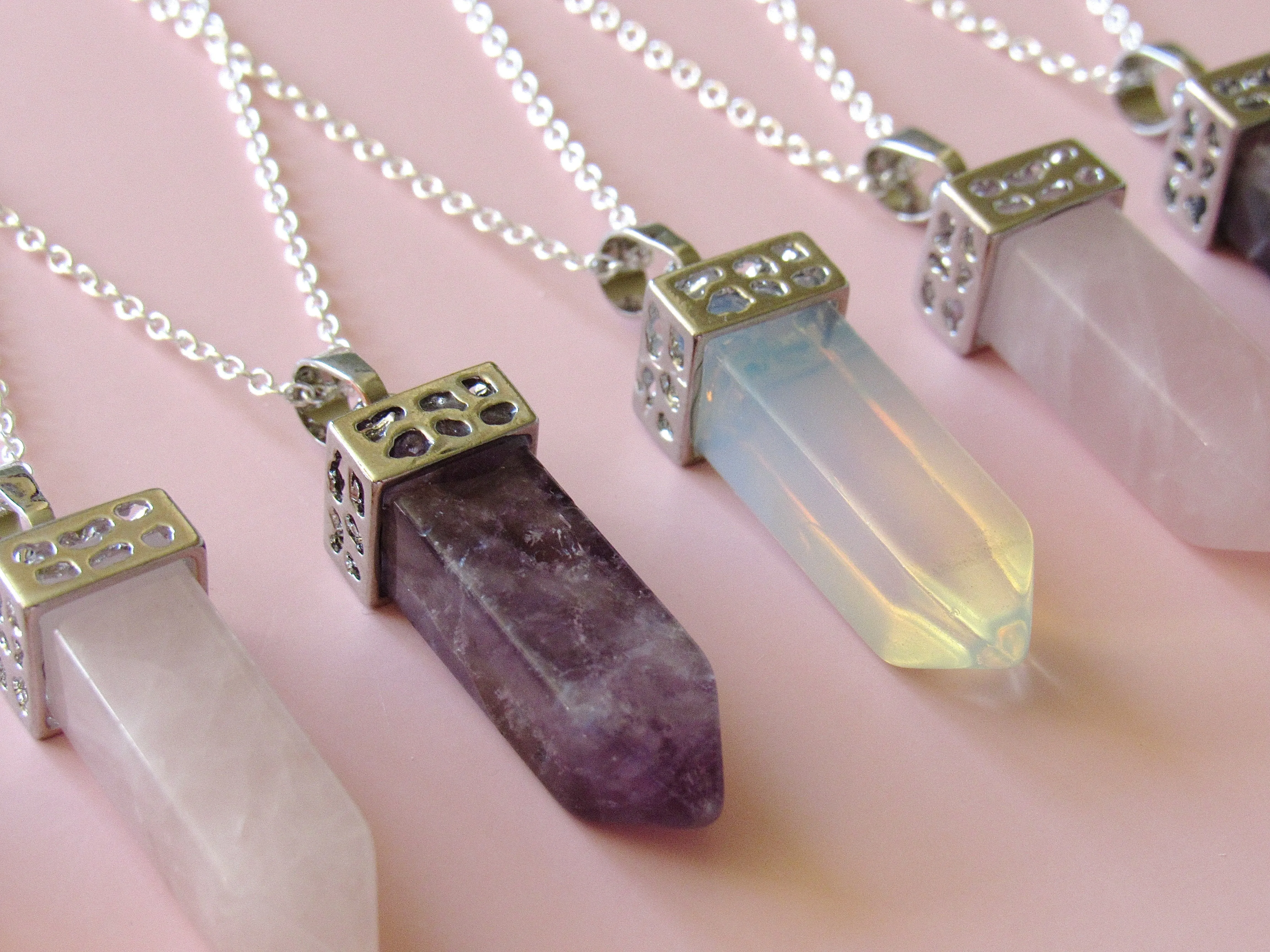 Silver Crowned Rose Quartz Necklaces