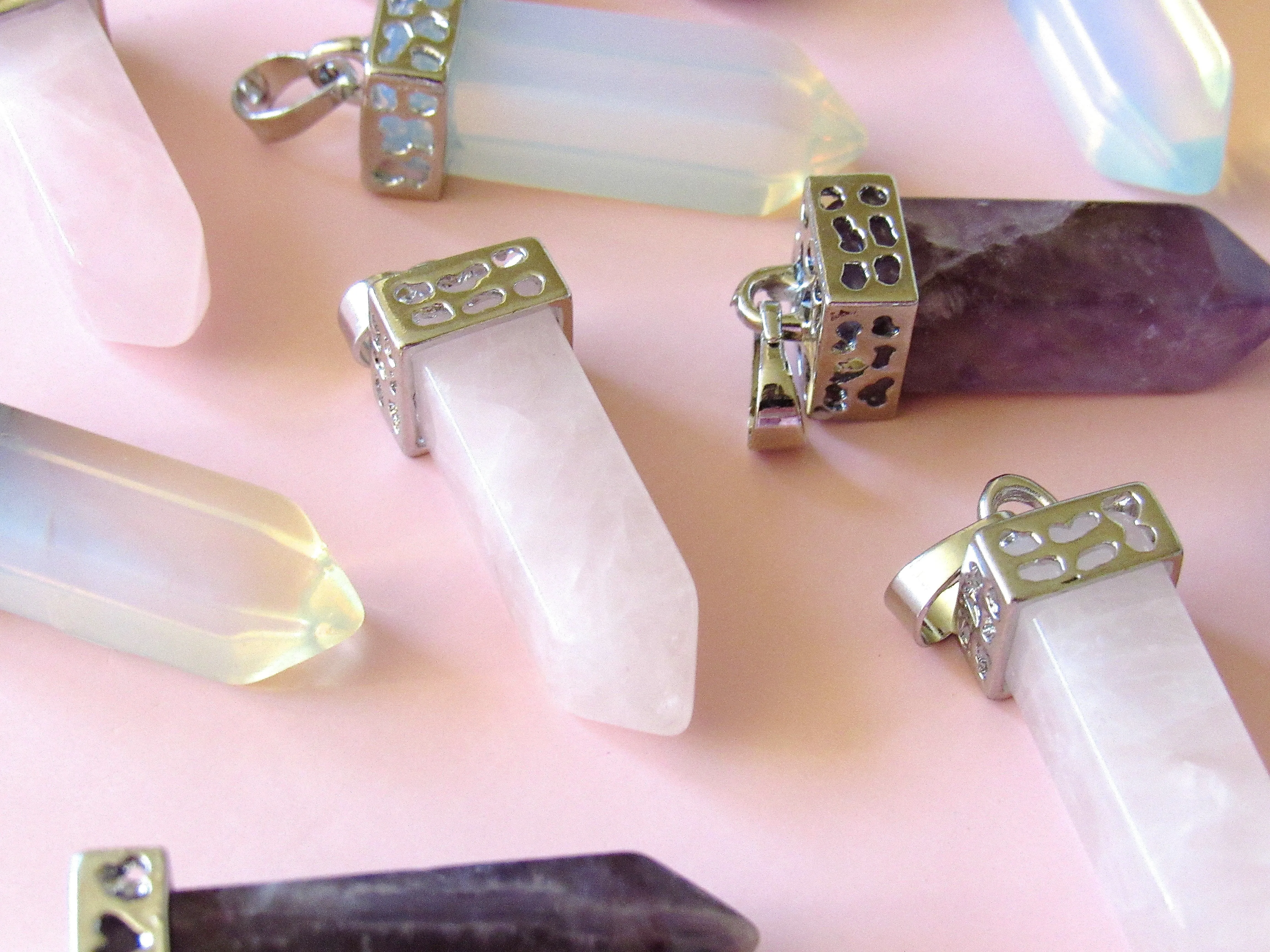 Silver Crowned Rose Quartz Necklaces