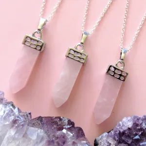 Silver Crowned Rose Quartz Necklaces