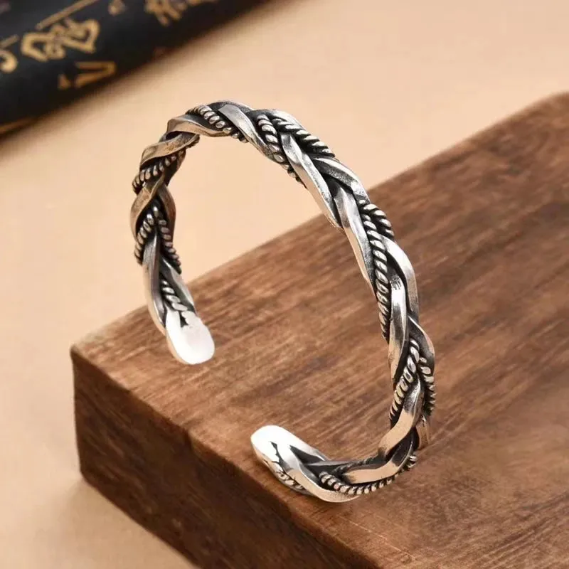 Silver Plated Twisted Twist Cuff Bracelet Men\'s Sport Cuff Bangles Trend Charm Party Jewelry Anniversary Gift