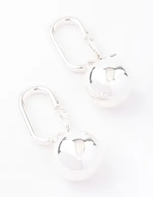 Silver Rectangle Sphere Drop Earrings