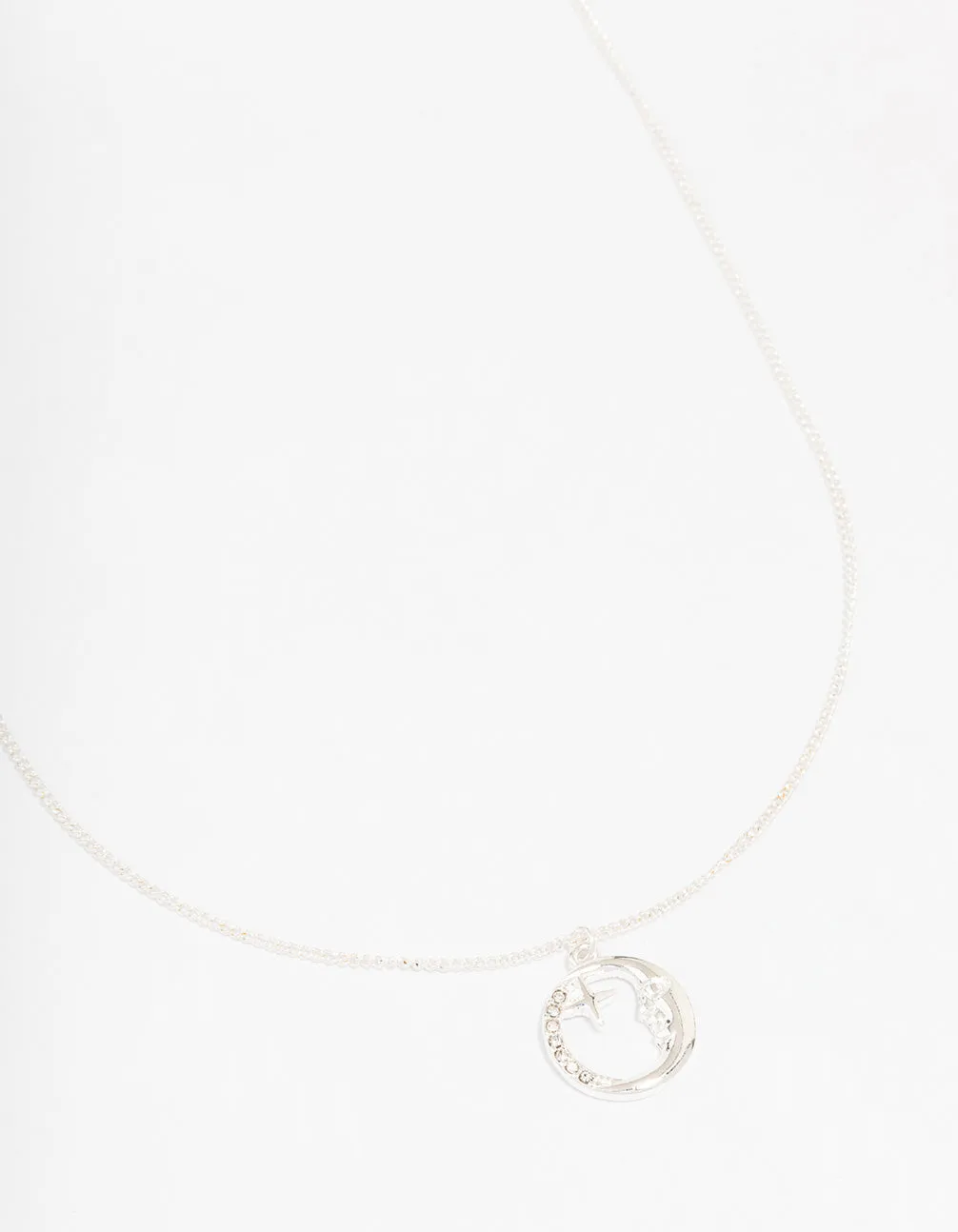 Silver Round Half Moon Pendant Necklace