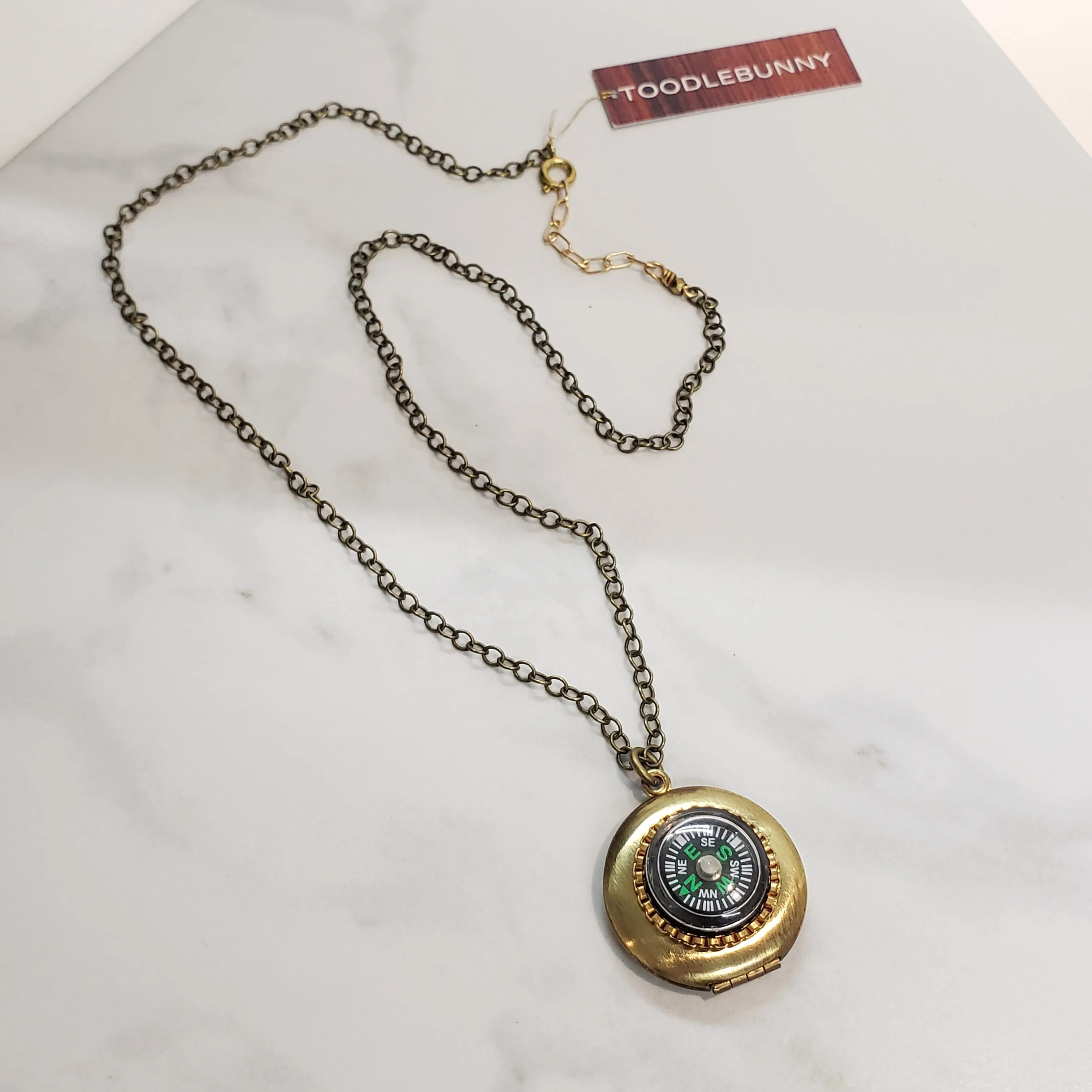 Small Vintage Locket Necklace - Compass