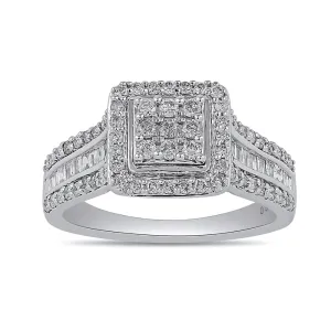 Square Look Halo Ring with 0.60ct of Diamonds in 9ct White Gold