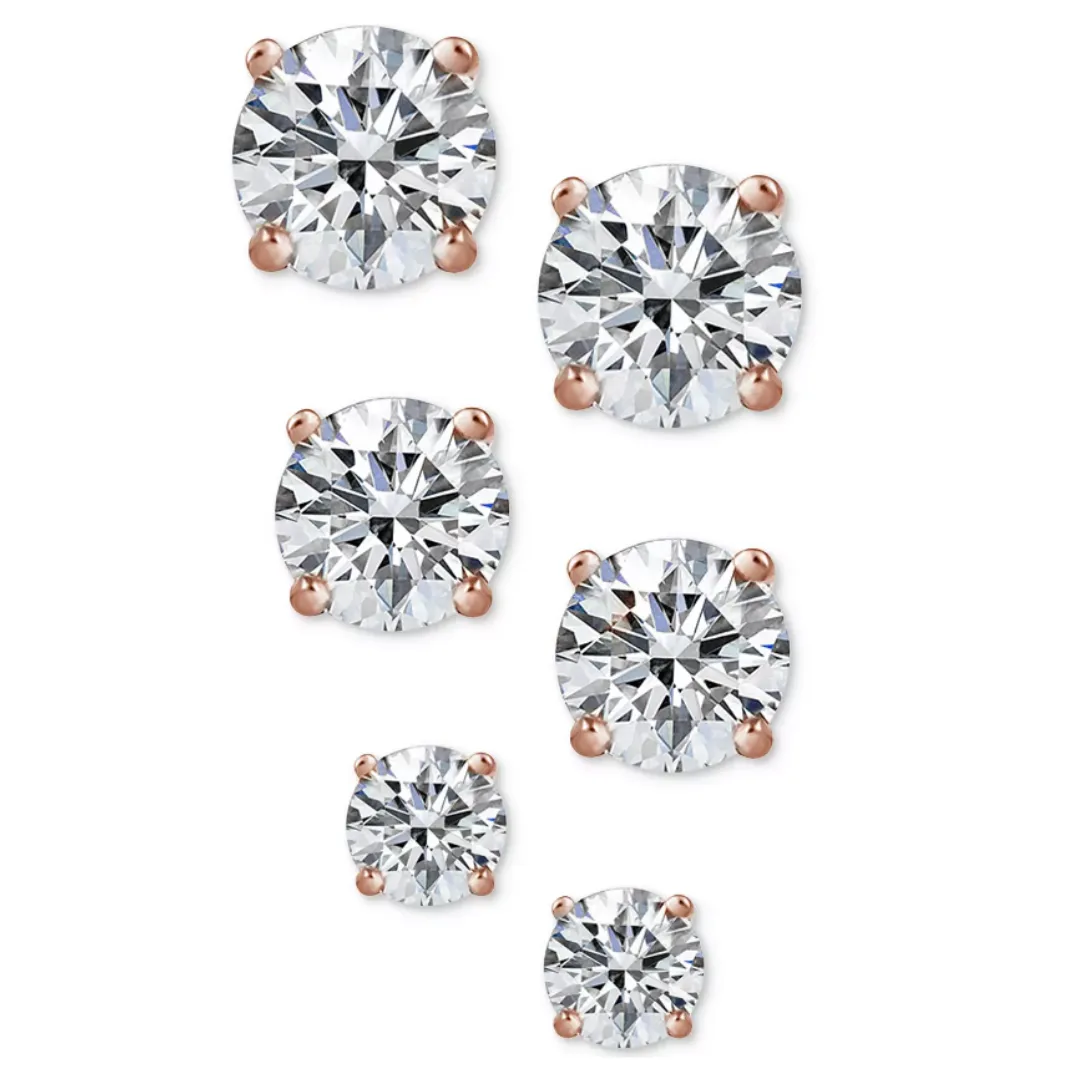 Sterling Silver crystal Stud set of 3 with crystals from Swarovski (4mm/5mm/6mm)