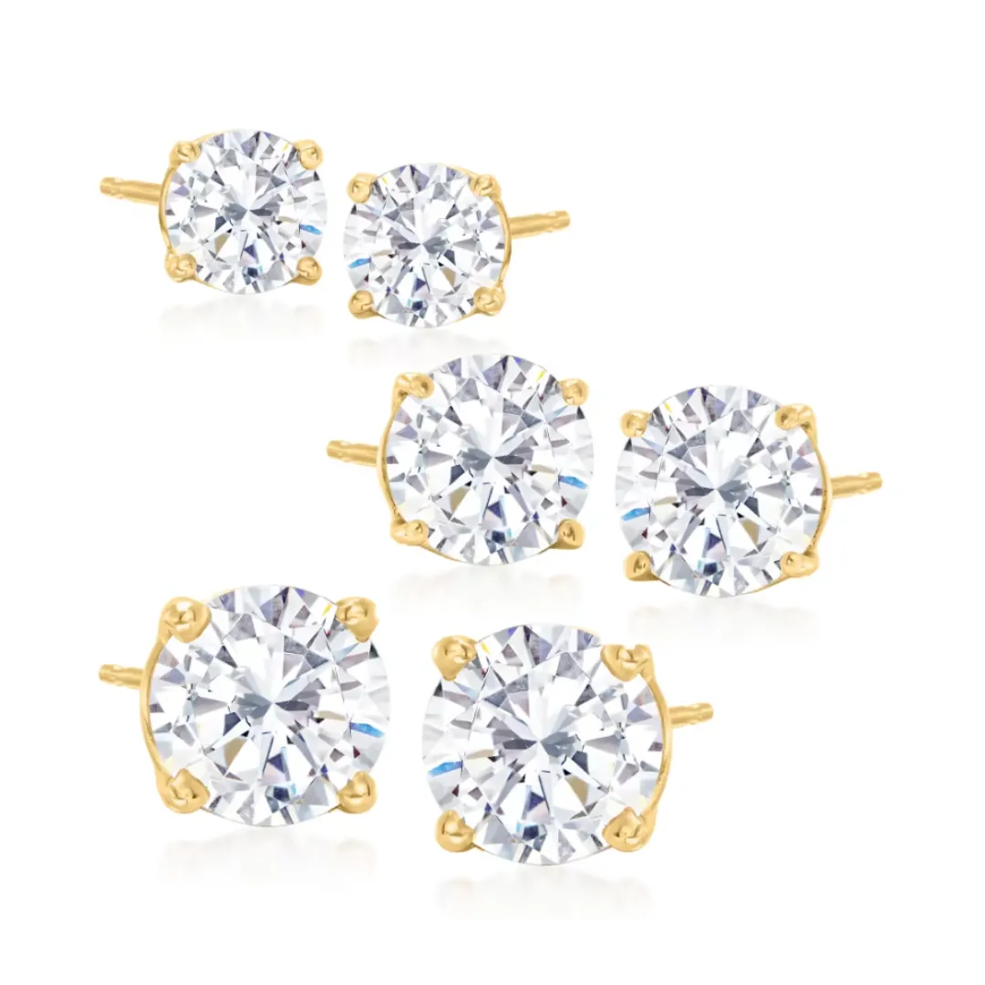 Sterling Silver crystal Stud set of 3 with crystals from Swarovski (4mm/5mm/6mm)