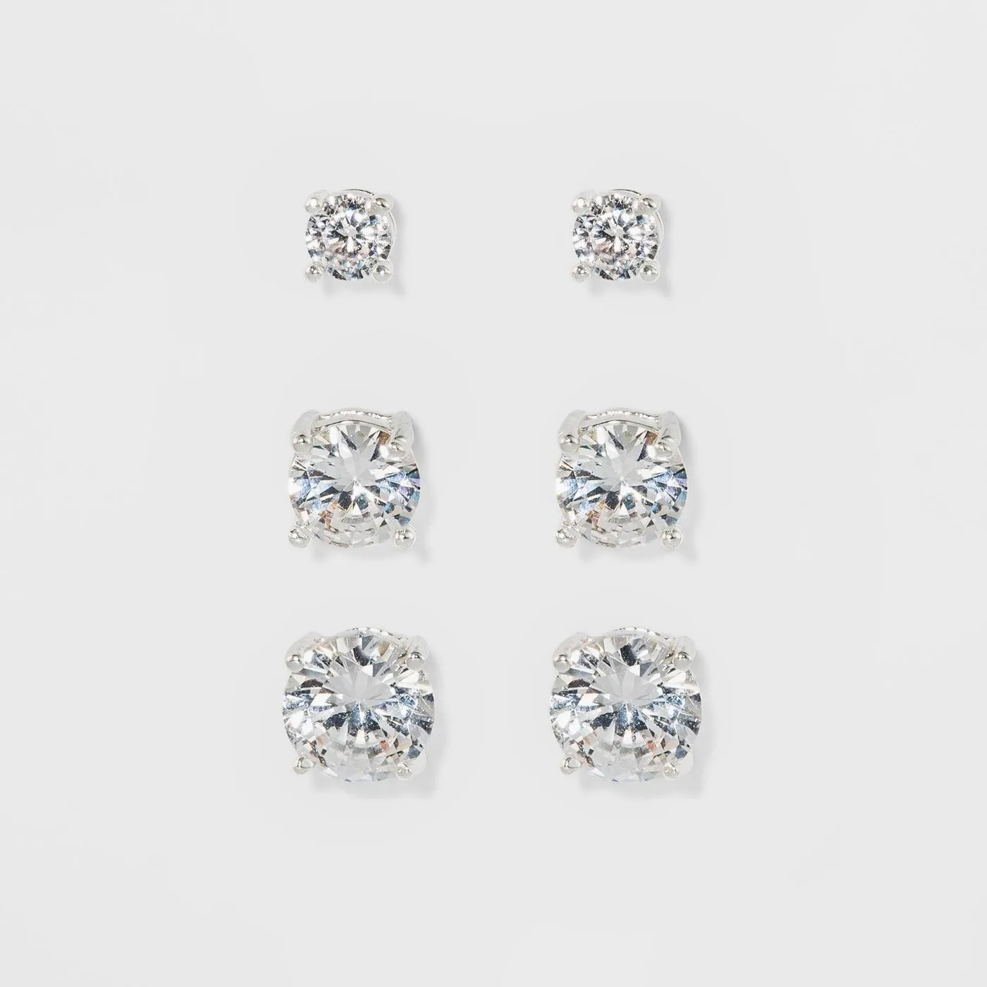 Sterling Silver crystal Stud set of 3 with crystals from Swarovski (4mm/5mm/6mm)