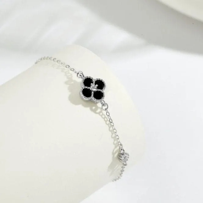 Sterling Silver Rhodium Plated Lucky 4 Leaf Bracelet ERLB017