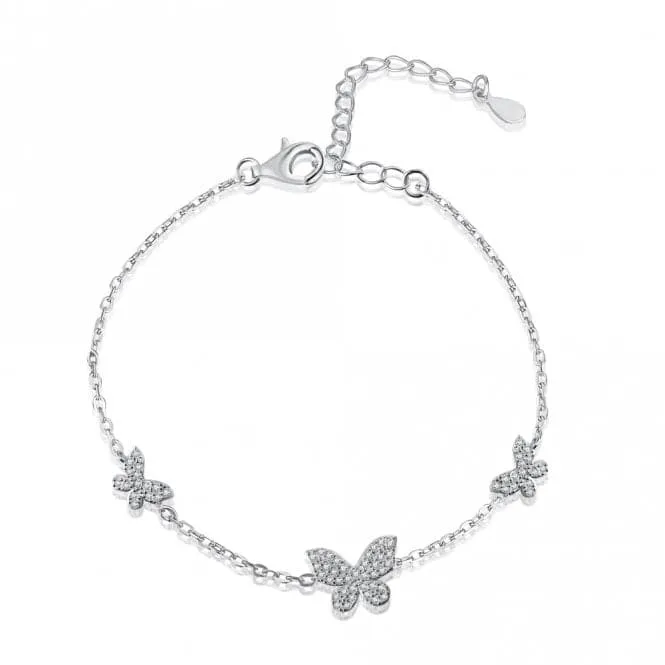 Sterling Silver Rhodium Plated Sparkling Butterfly Bracelet ERLB037