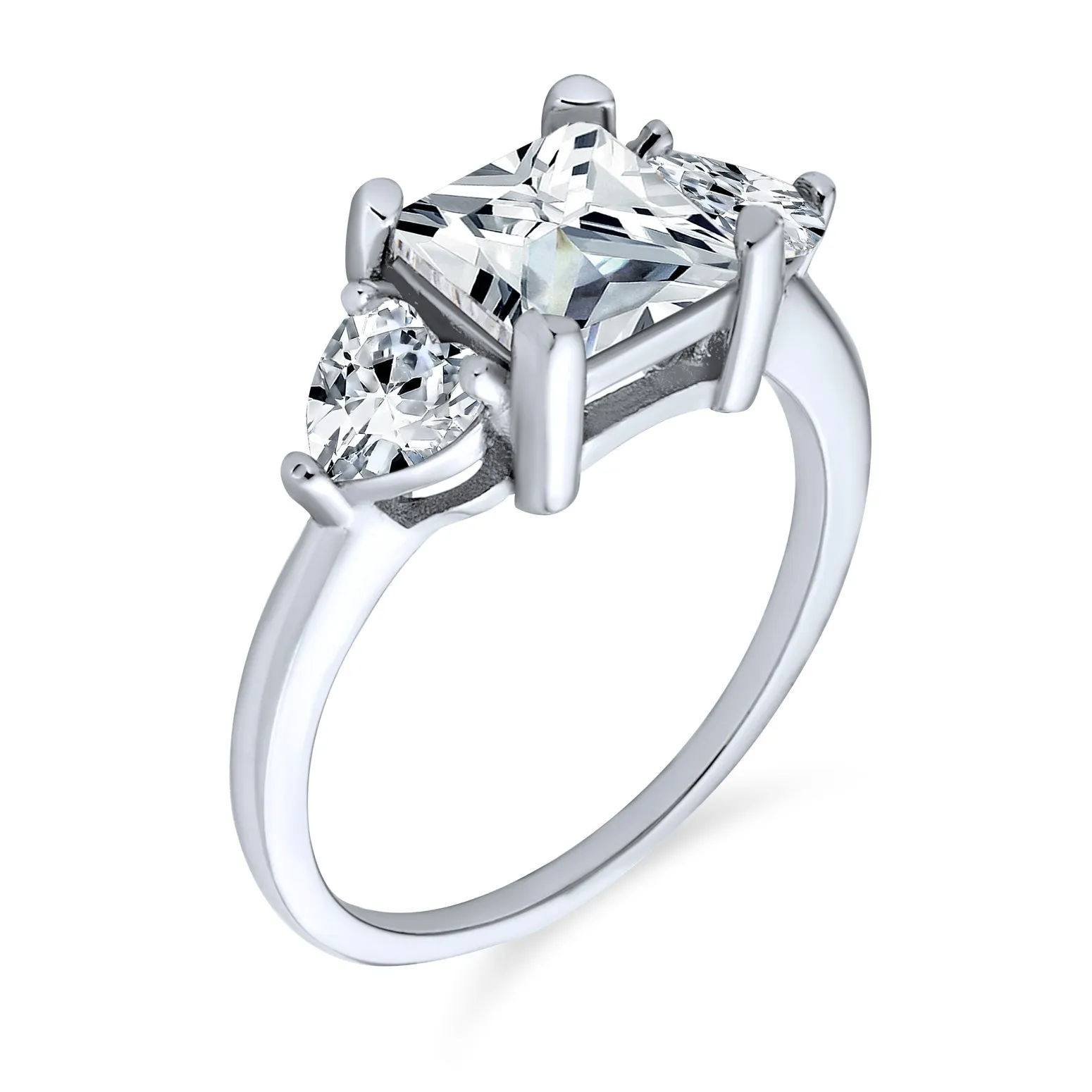 Timeless 3CT Princess Cut Engagement Ring with Heart CZ in Sterling Silver