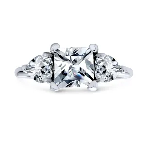 Timeless 3CT Princess Cut Engagement Ring with Heart CZ in Sterling Silver