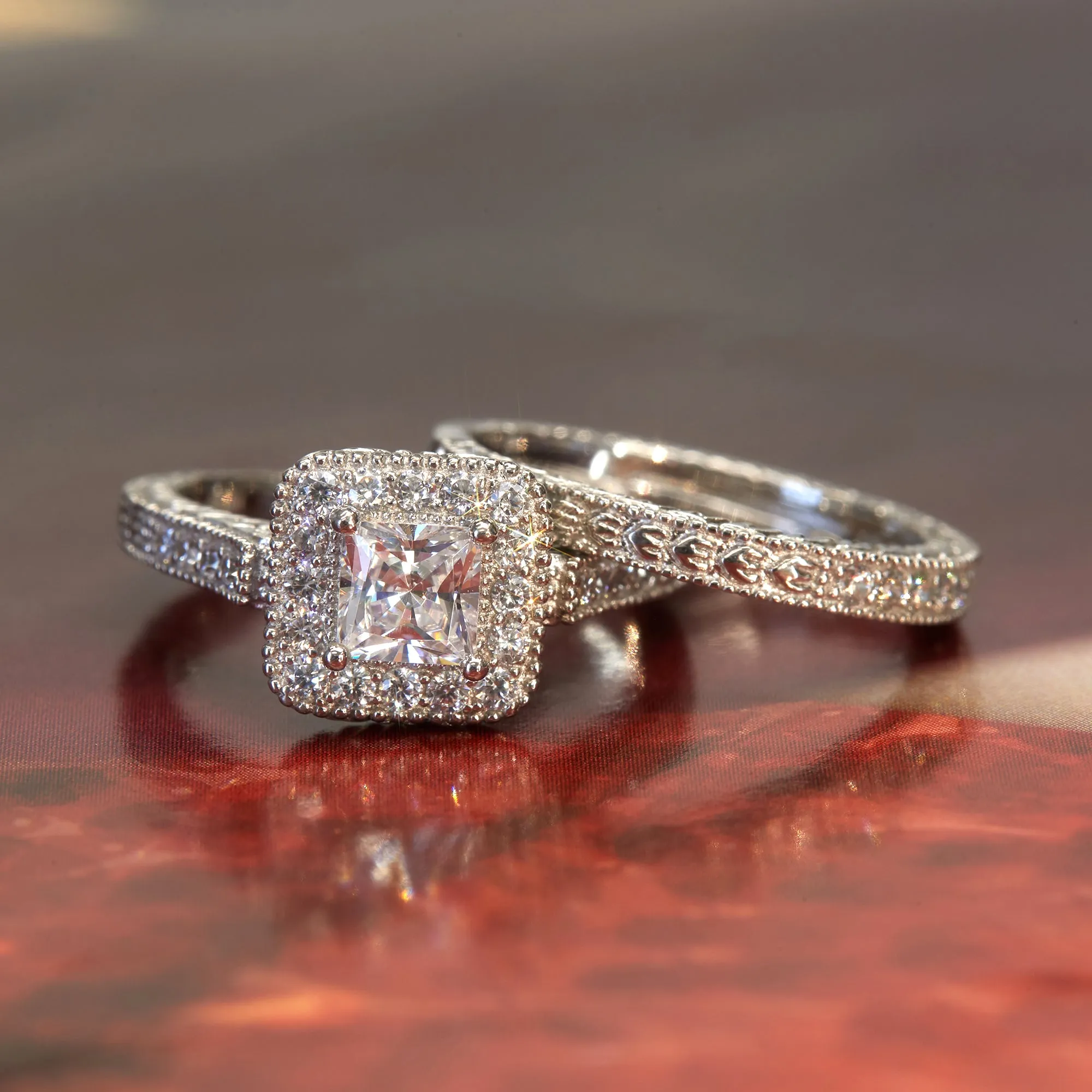 Timeless Elegance 1 CT Princess Bridal Duo