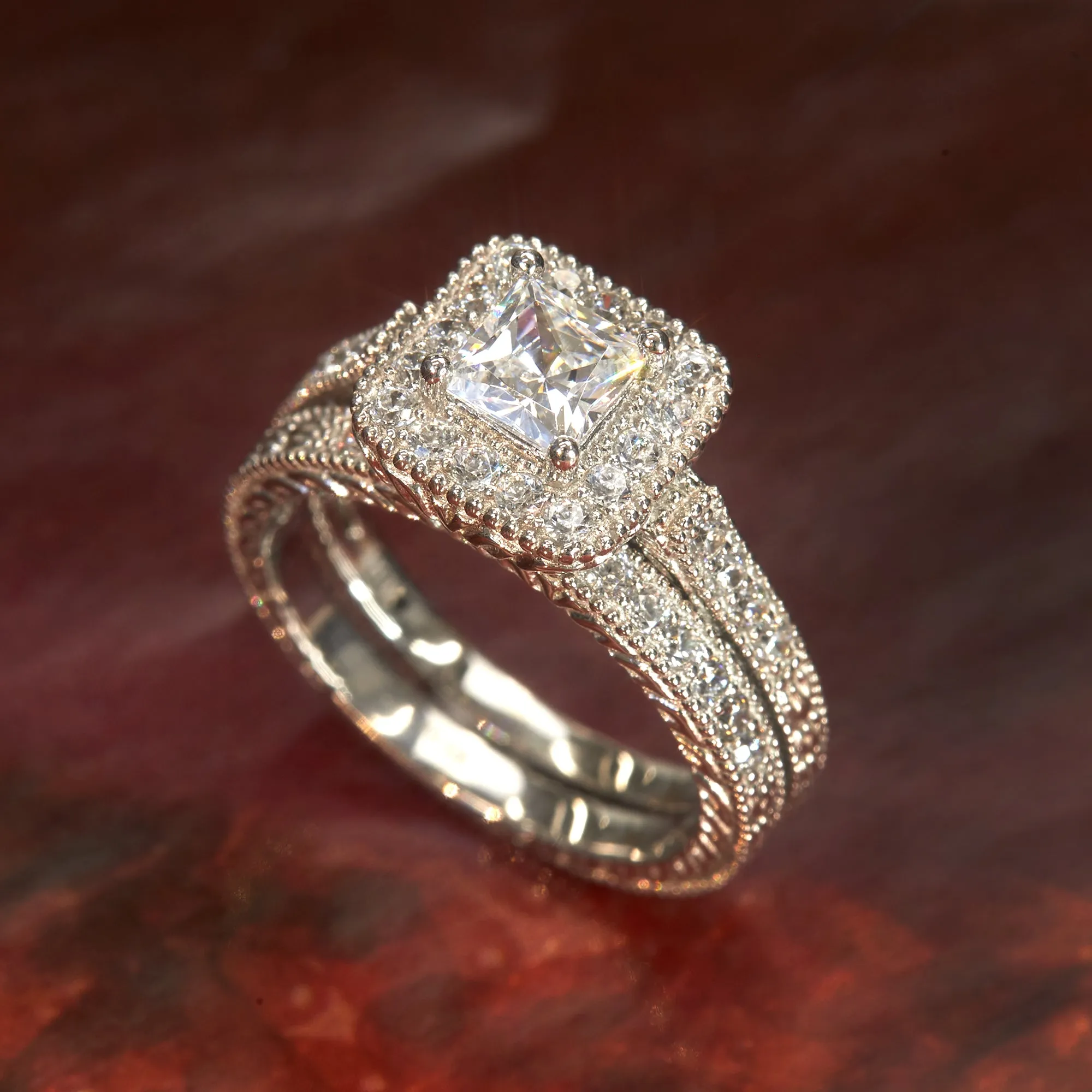 Timeless Elegance 1 CT Princess Bridal Duo