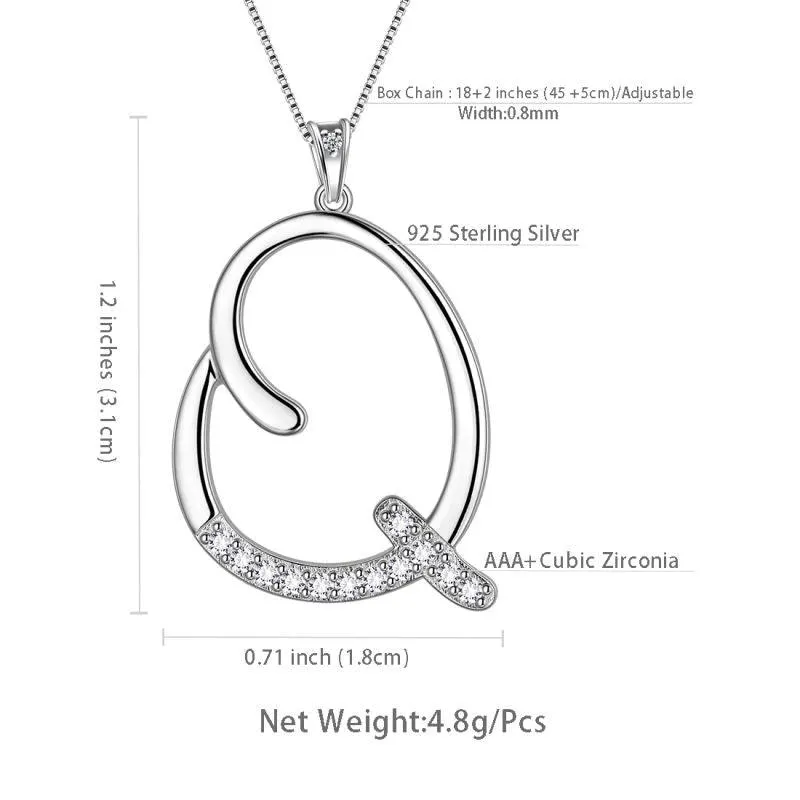 Tokyo Mart Letter Initial Q Necklaces Pendant Women Girls Name Jewelry Gift 925 Sterling Silver