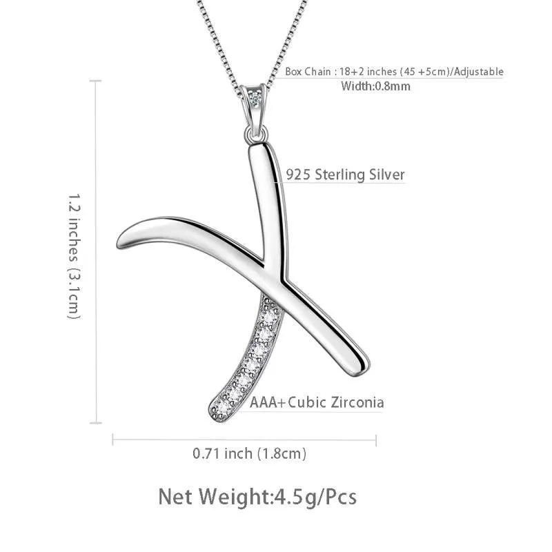 Tokyo Mart Letter Initial X Necklaces Pendant Women Girls Name Jewelry Gift 925 Sterling Silver