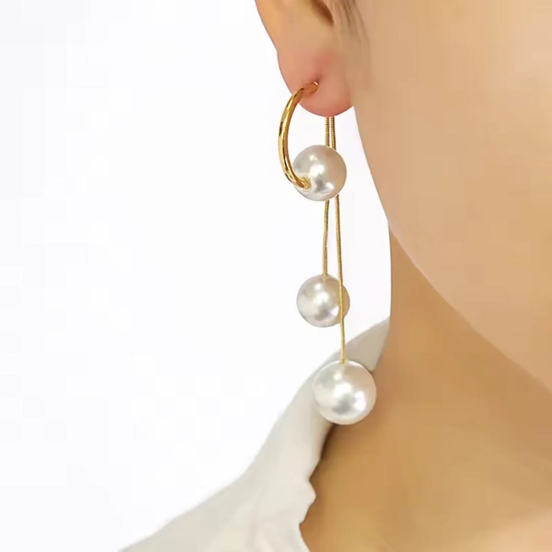 Triple Pearl Drop Earrings